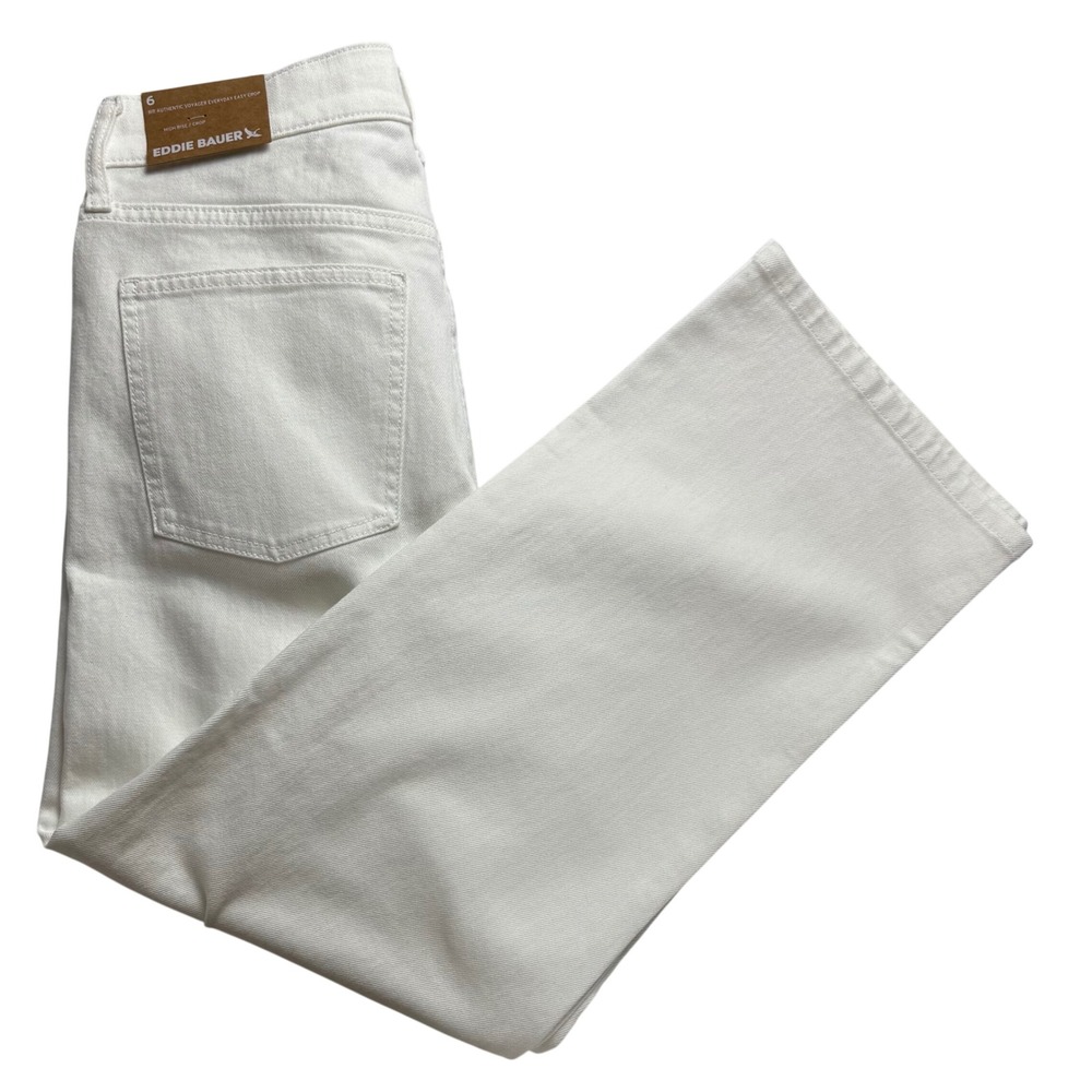 Eddie Bauer Authentic Voyager Everyday Easy Crop White High Rise Pants Size 6